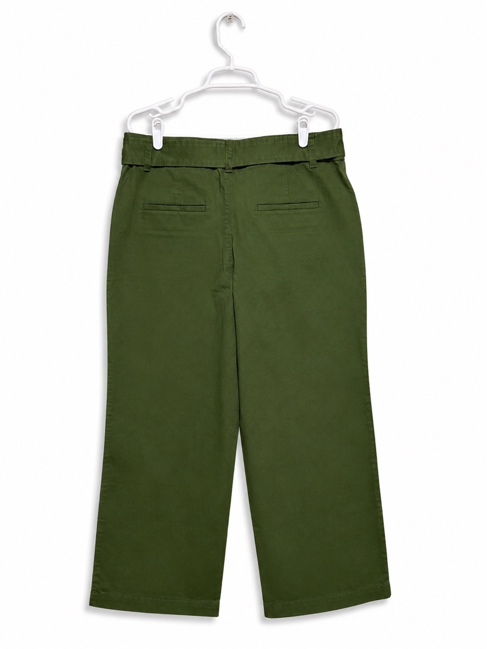 🌿 LOFT NWT Olive Green Belted Crop Pants Size 12 Boho Utility Chic - Picture 3 of 5